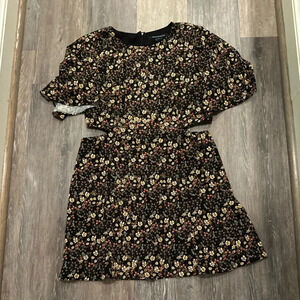 French Connection black floral dress with side cut outs D-19